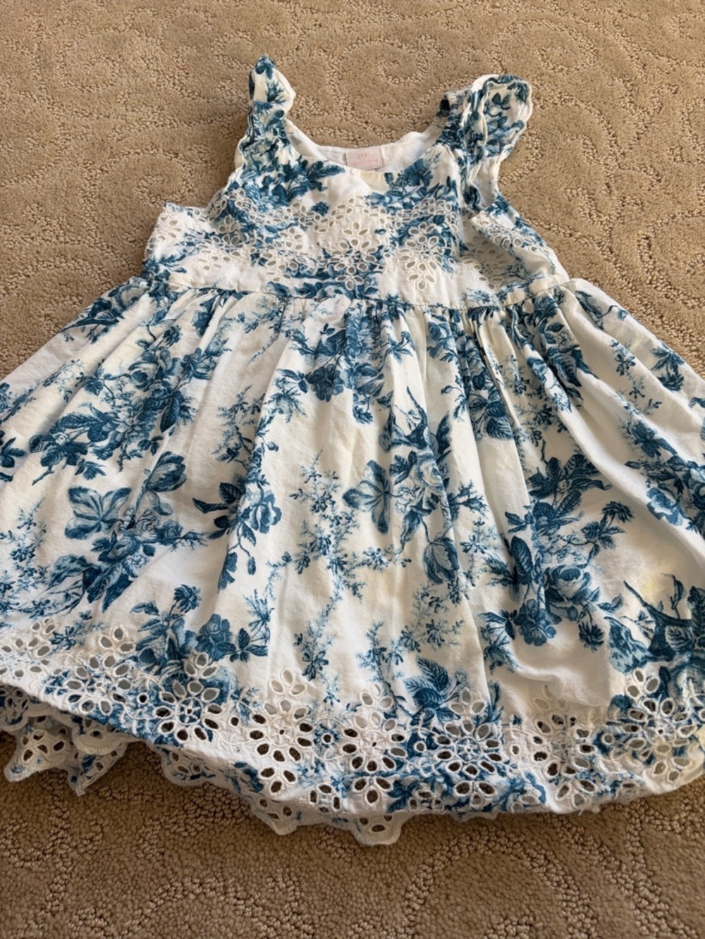 gap LoveShackFancy White Dress with Blue Floral Print